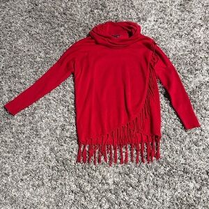 Hannah Red Cowl Neck Sweater with Fringe